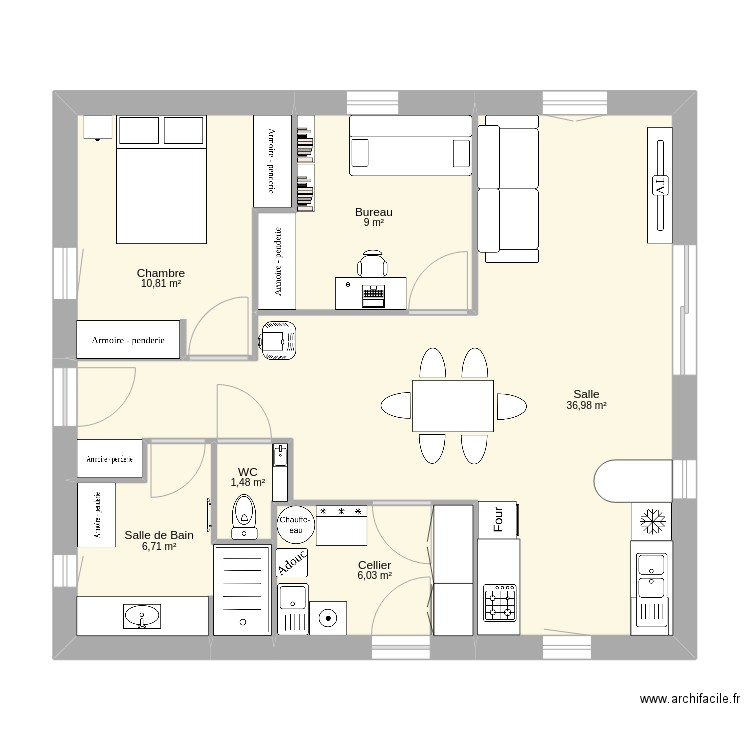 Isa9x8v2. Plan de 6 pièces et 71 m2