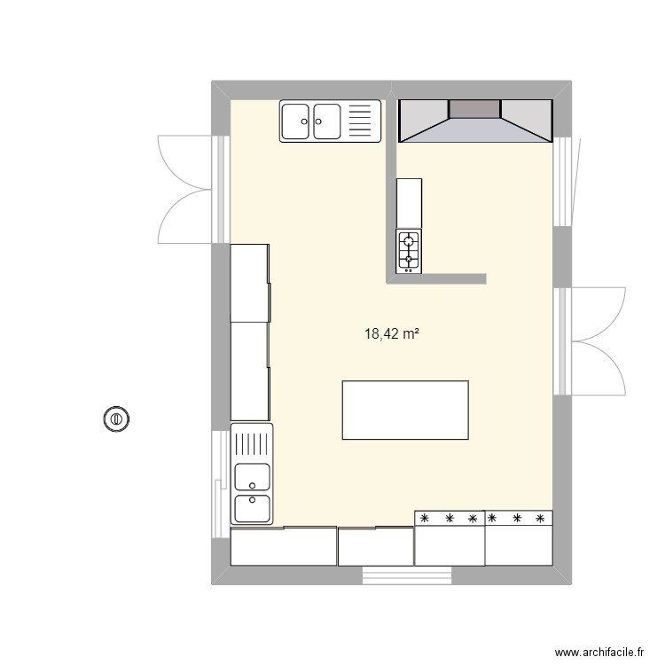 Cuisine. Plan de 1 pièce et 18 m2