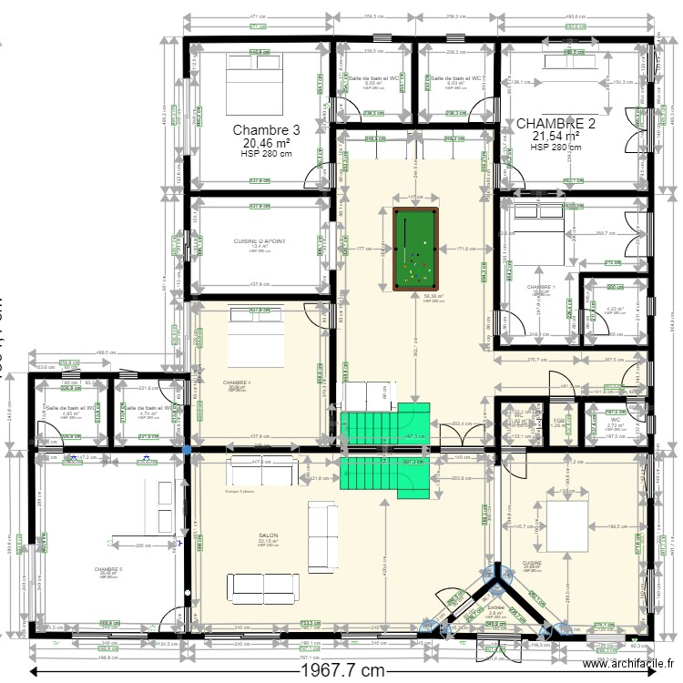 perfect FACADE A. Plan de 18 pièces et 286 m2