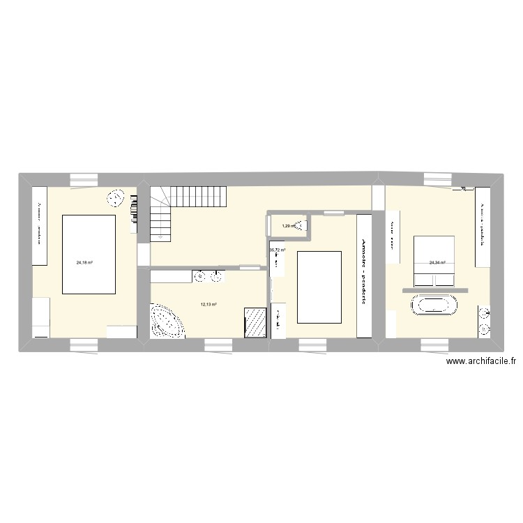 Cote juste étage. Plan de 5 pièces et 98 m2