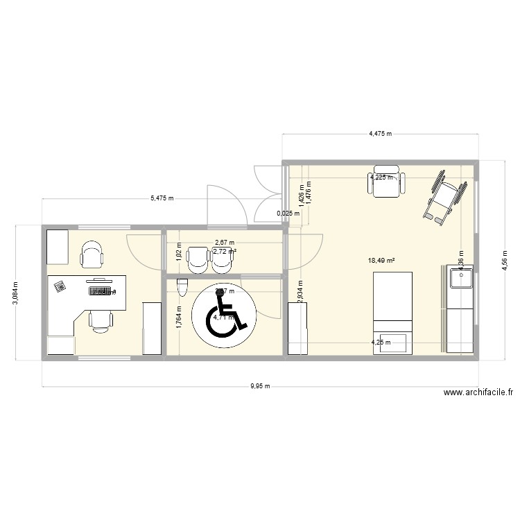 plan infirmerie v2. Plan de 4 pièces et 34 m2