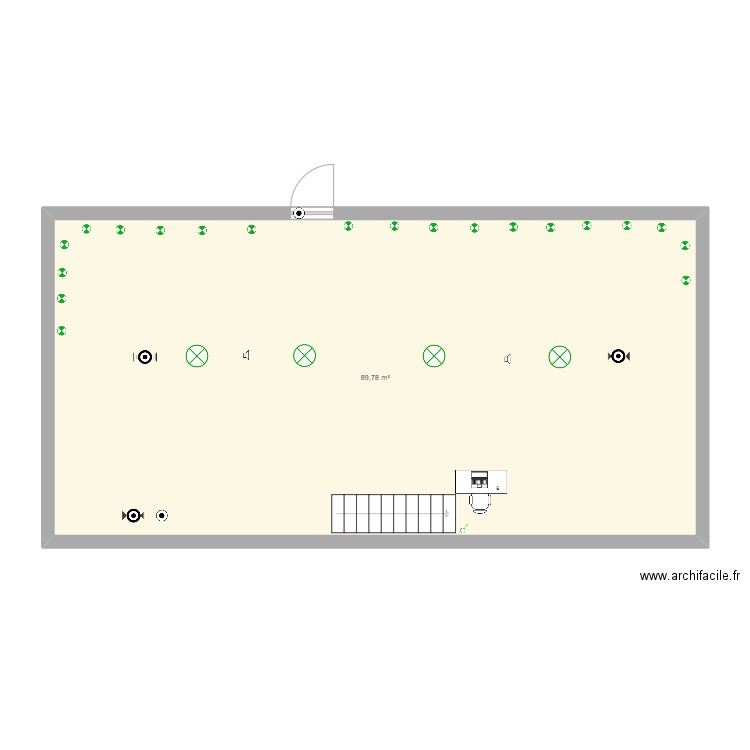 magasin. Plan de 1 pièce et 90 m2