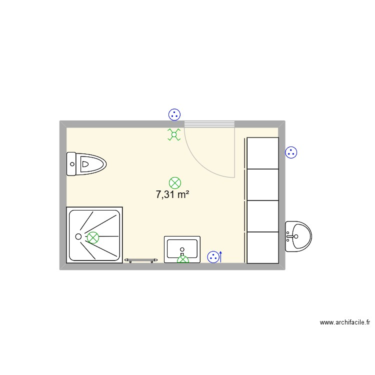 Sanitaire Bureau. Plan de 1 pièce et 7 m2