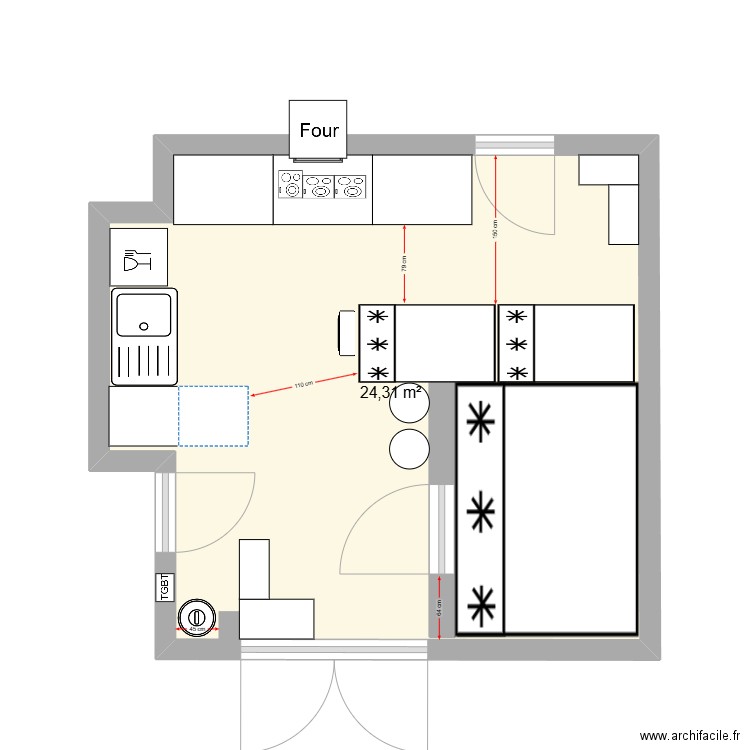 CUISINE NATH MONTJOLY. Plan de 1 pièce et 24 m2