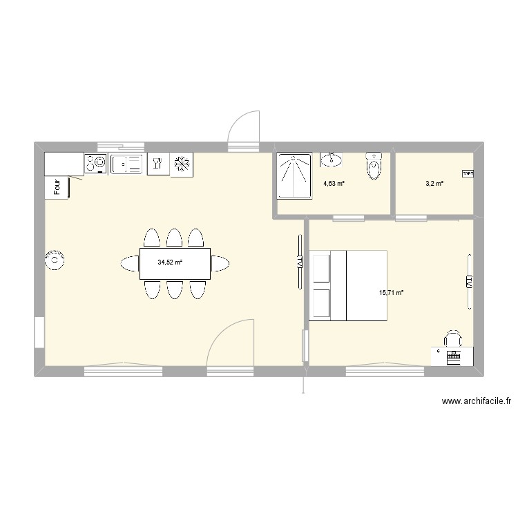 goas 3. Plan de 4 pièces et 58 m2