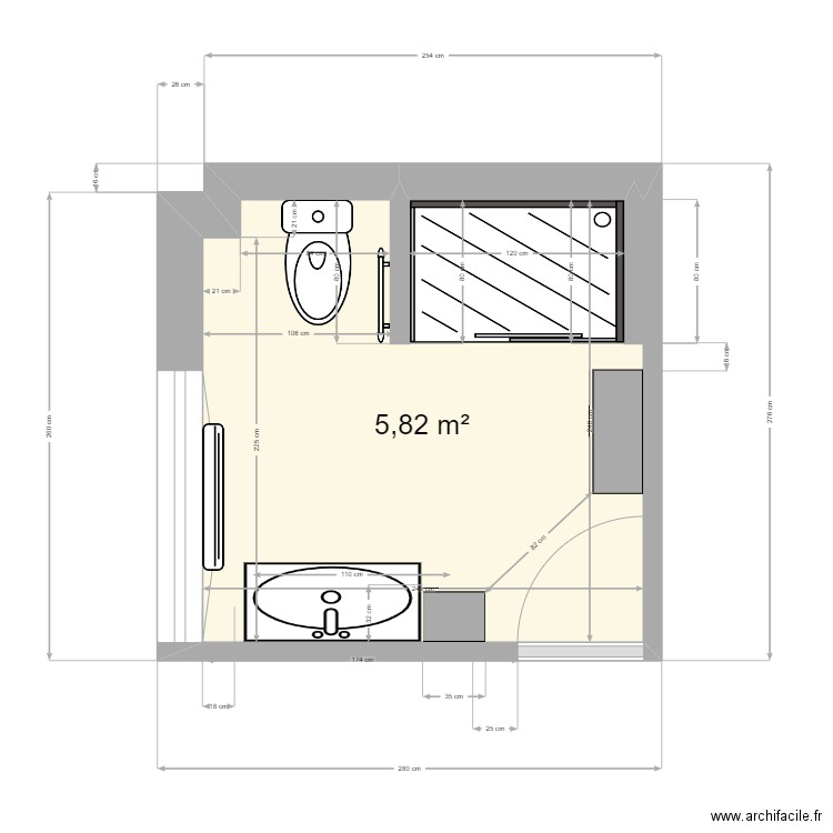 PROJET SALLE DE BAIN 7. Plan de 1 pièce et 6 m2