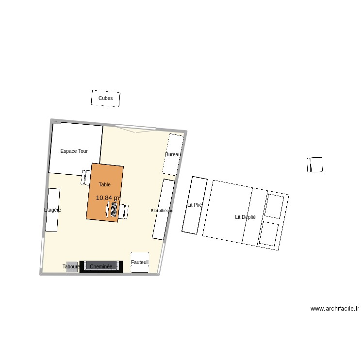 Atelier. Plan de 1 pièce et 11 m2