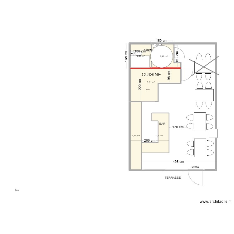 ETHNO  SANITAIRES. Plan de 5 pièces et 17 m2