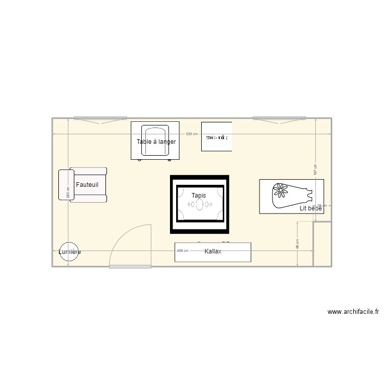 Chambre bébé 3. Plan de 2 pièces et 15 m2