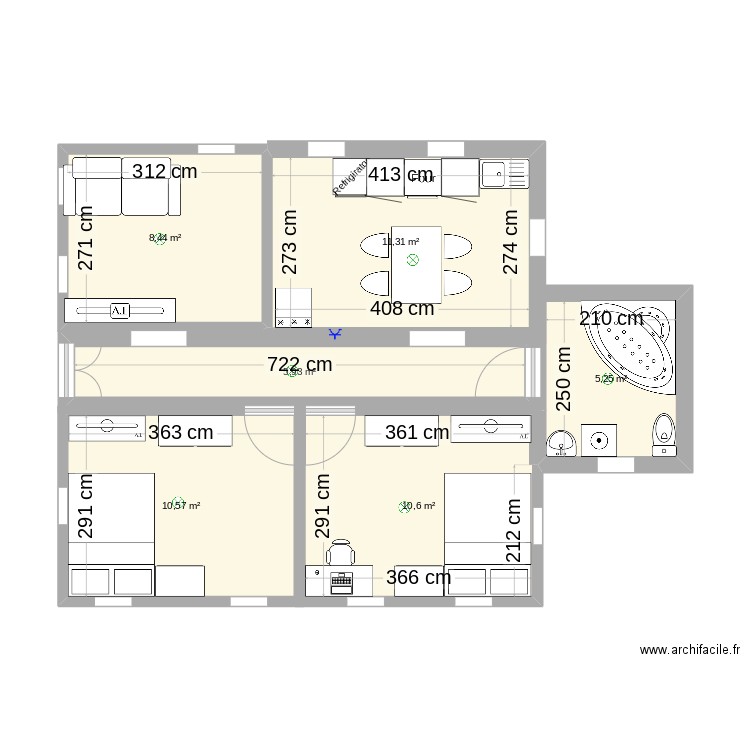 math project. Plan de 6 pièces et 52 m2