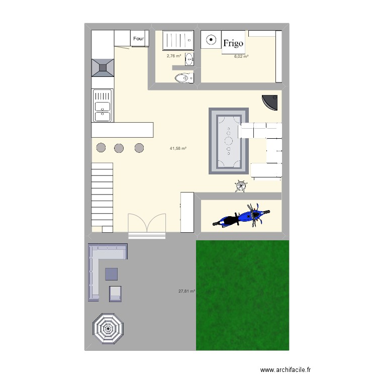 Maison bas. Plan de 4 pièces et 78 m2