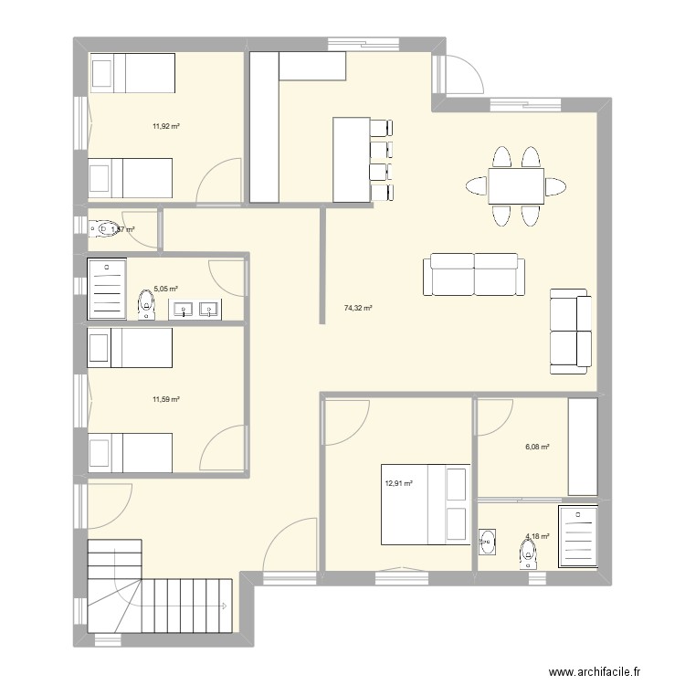 MAISON 2. Plan de 8 pièces et 128 m2