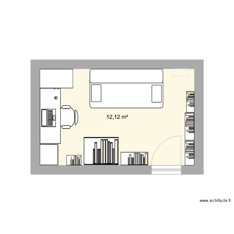 bureau actuel. Plan de 1 pièce et 12 m2