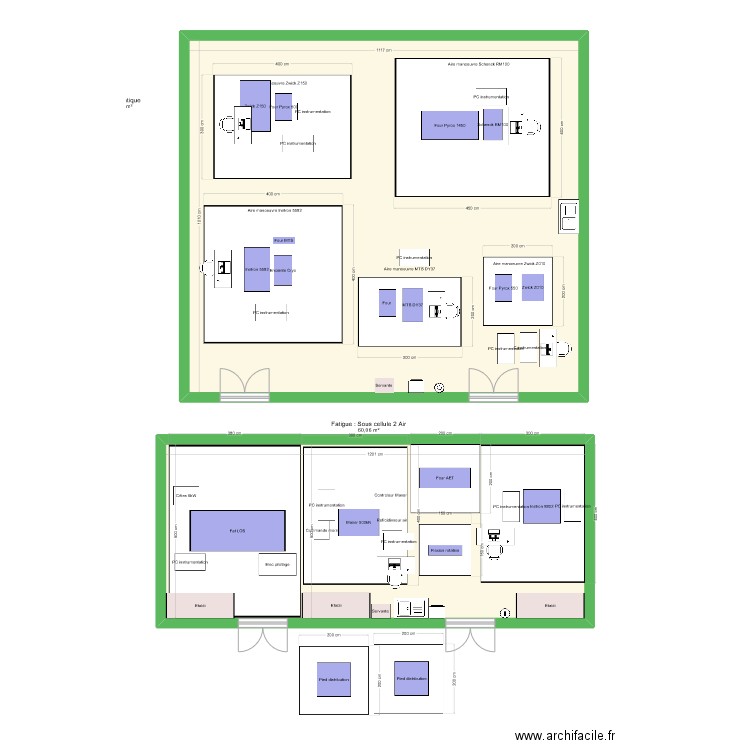 Quasi statique et sous-cellule fatigue 2 sous  airV0. Plan de 2 pièces et 173 m2