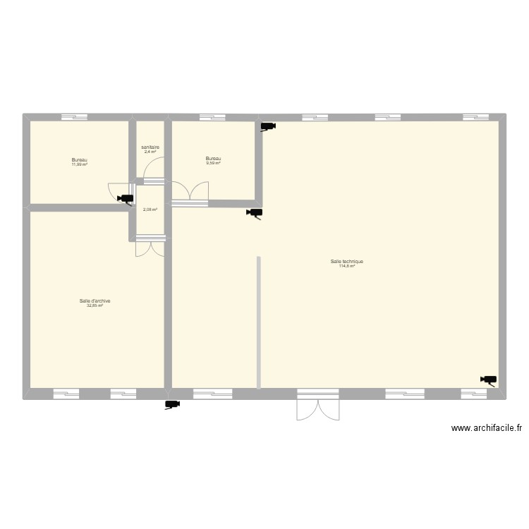 Plan camera de surveillance CAAT 225. Plan de 6 pièces et 174 m2