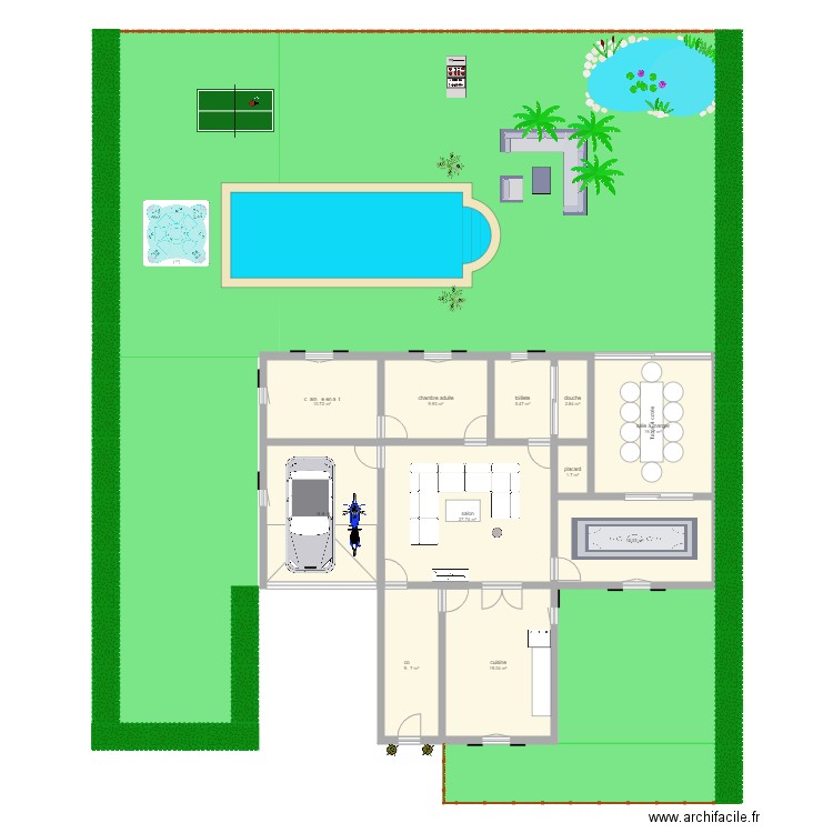 maison américaine. Plan de 11 pièces et 140 m2