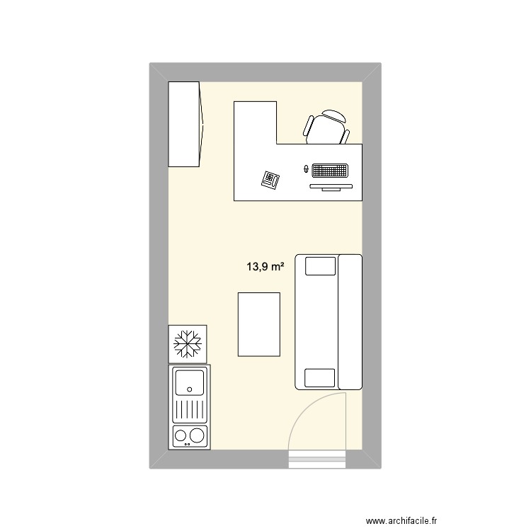 bureau beaucouzé. Plan de 1 pièce et 14 m2