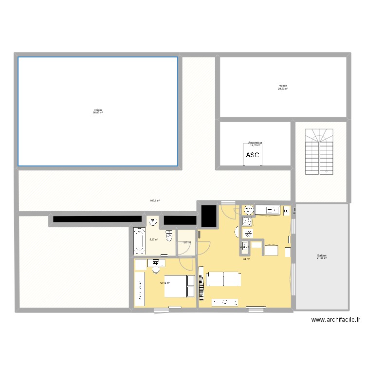 Appartement anteleu. Plan de 14 pièces et 307 m2