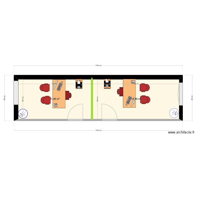 Boxes RDC. Plan de 2 pièces et 25 m2