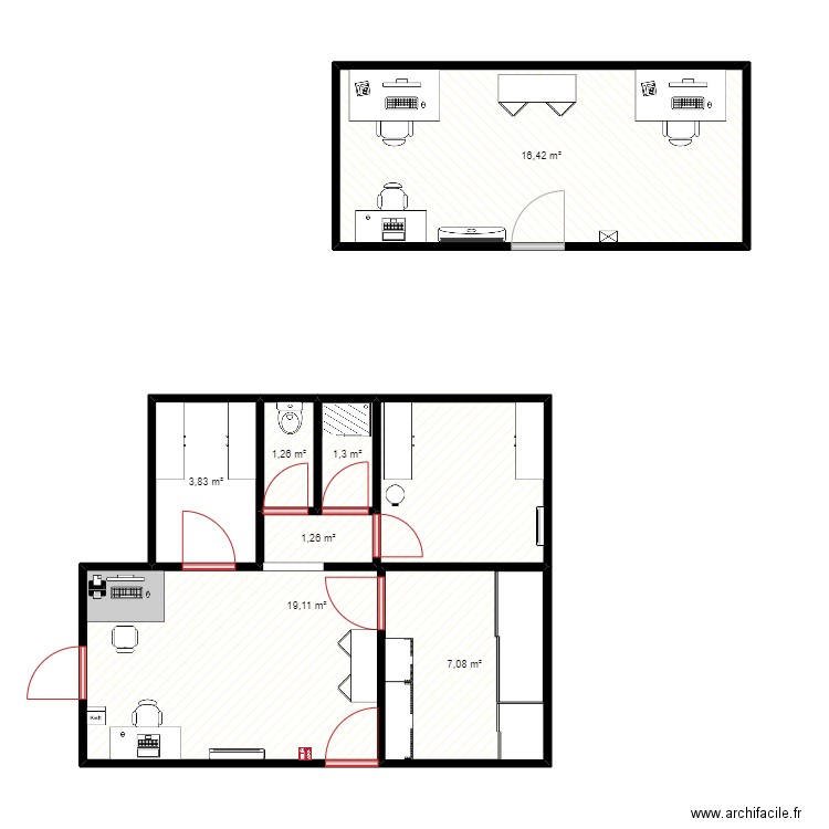 bureau station. Plan de 7 pièces et 50 m2