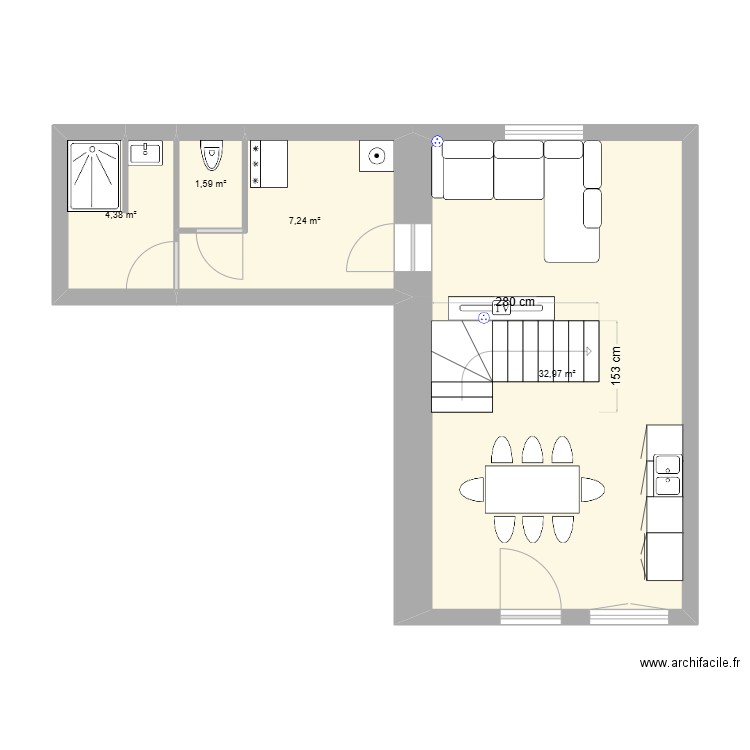 Projet Appt 80m2. Plan de 4 pièces et 46 m2