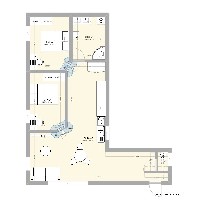 garage. Plan de 4 pièces et 62 m2