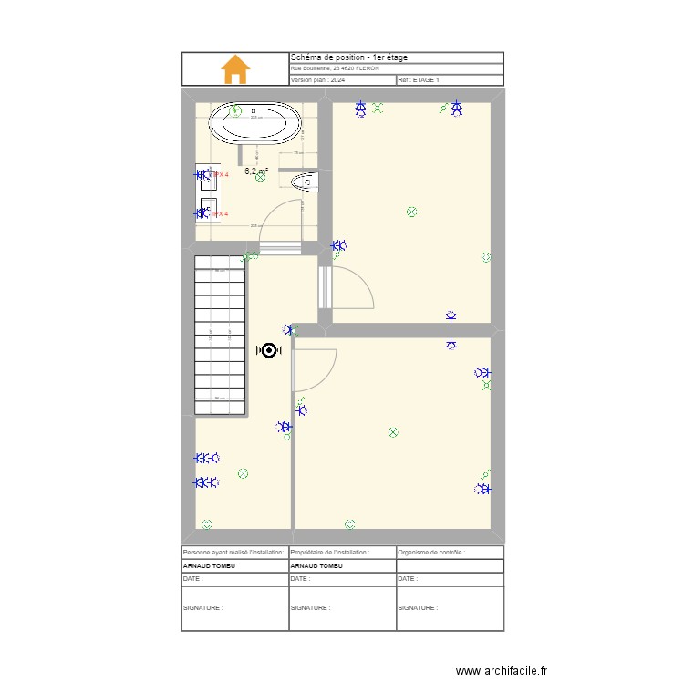 Etage - Elec. Plan de 5 pièces et 43 m2