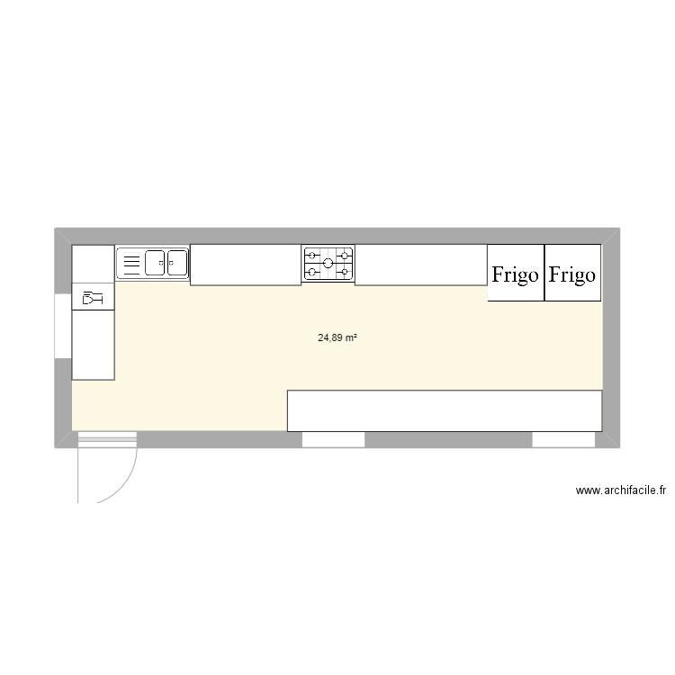 cuisine ferme. Plan de 1 pièce et 25 m2