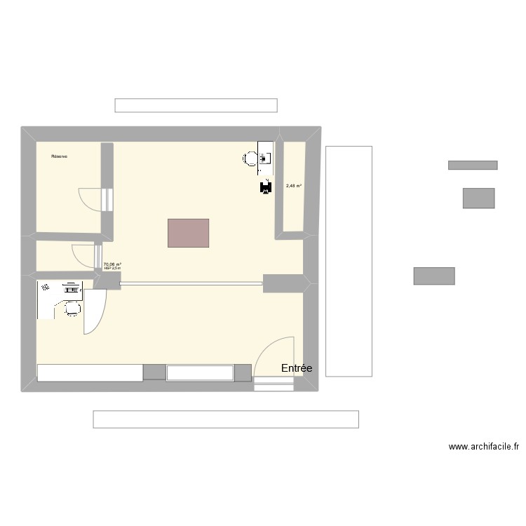 plan 19. Plan de 2 pièces et 73 m2