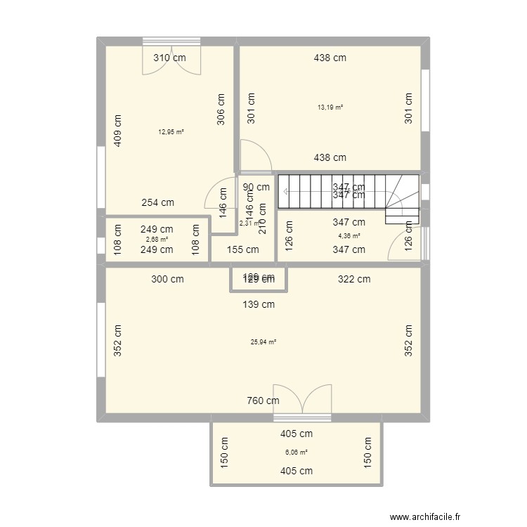 Maison Houssen RDC initial. Plan de 9 pièces et 71 m2