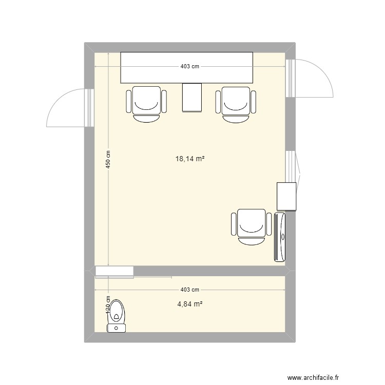 Salon. Plan de 2 pièces et 23 m2