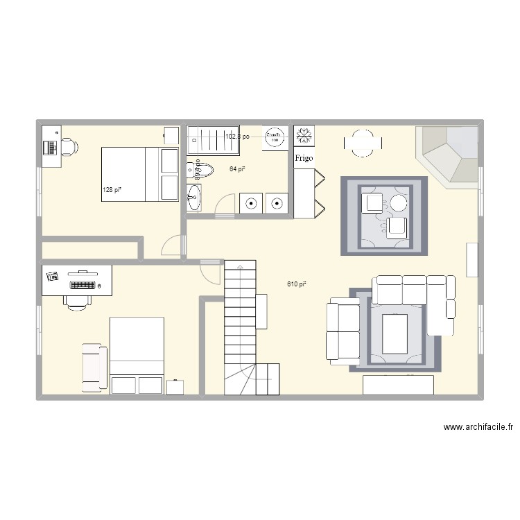 Idée plan sous-sol. Plan de 3 pièces et 74 m2