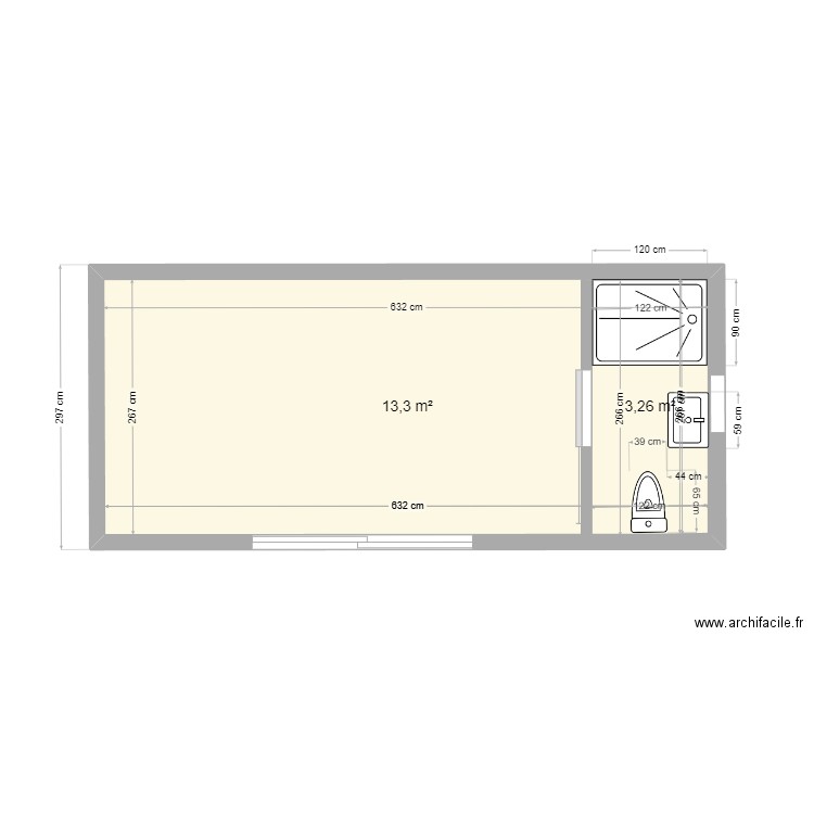 teste 01. Plan de 2 pièces et 20 m2