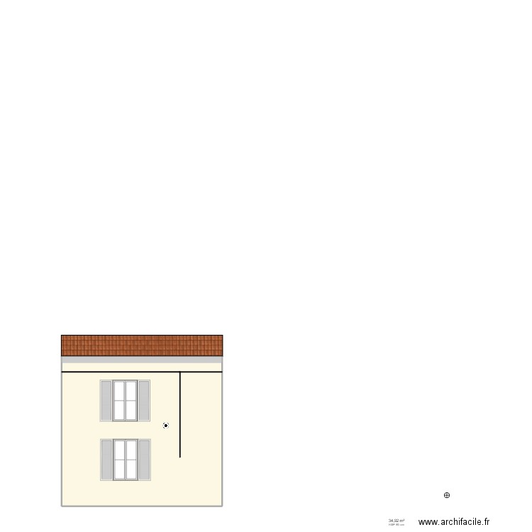 Fcade titou. Plan de 1 pièce et 35 m2