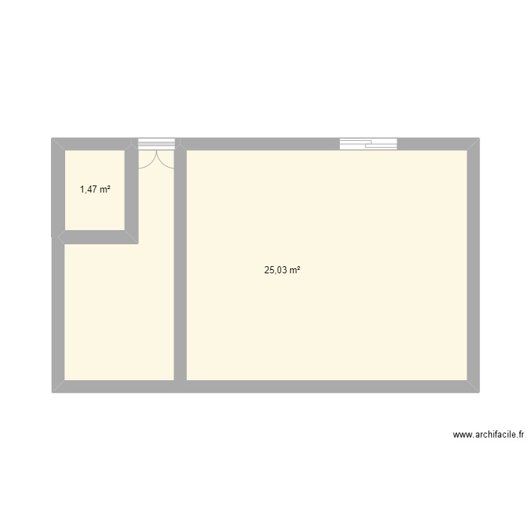 veranda. Plan de 2 pièces et 27 m2