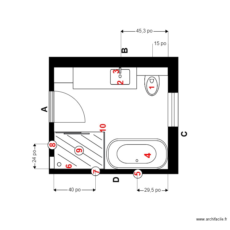 letourneau plomberie. Plan de 1 pièce et 7 m2