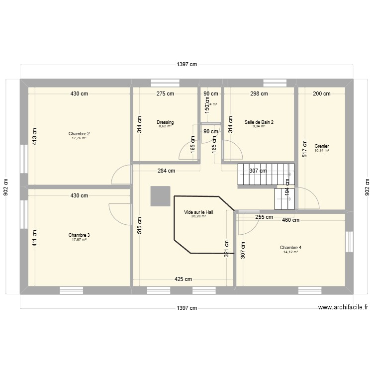 Etage 126 m2. Plan de 8 pièces et 107 m2