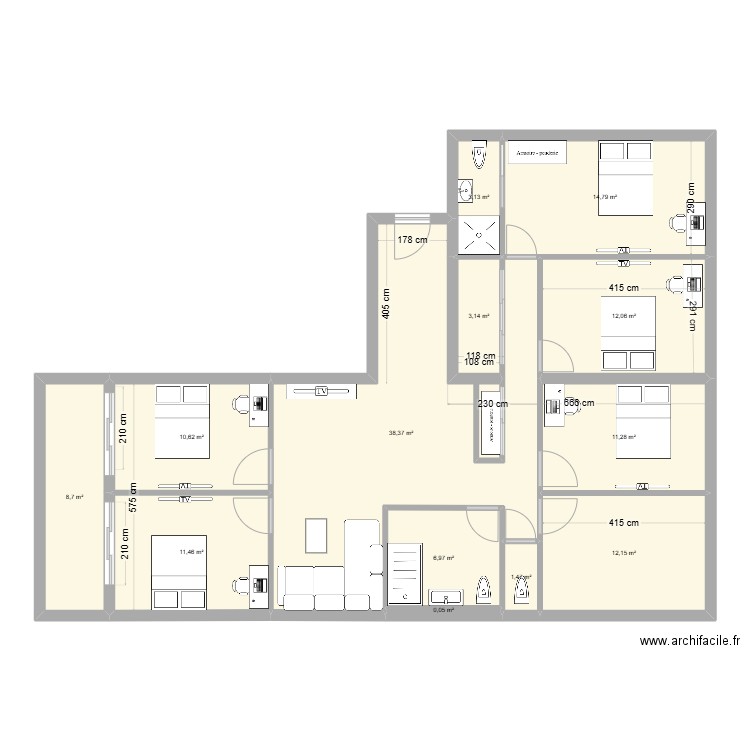 MUR PORTEUR LES IBIS 2EME. Plan de 13 pièces et 134 m2