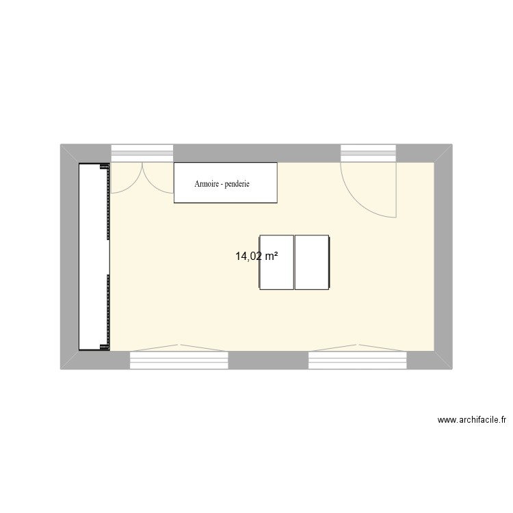 Bureau/Dressing avec meubles. Plan de 1 pièce et 14 m2