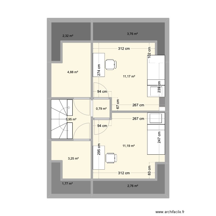 Zolder V2. Plan de 10 pièces et 46 m2