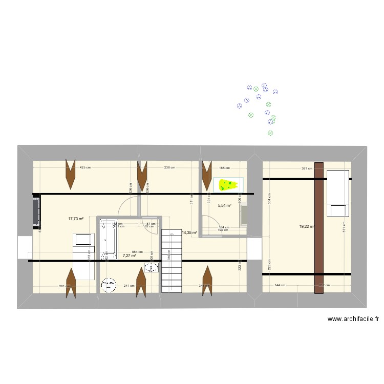 combles solution 2. Plan de 5 pièces et 64 m2