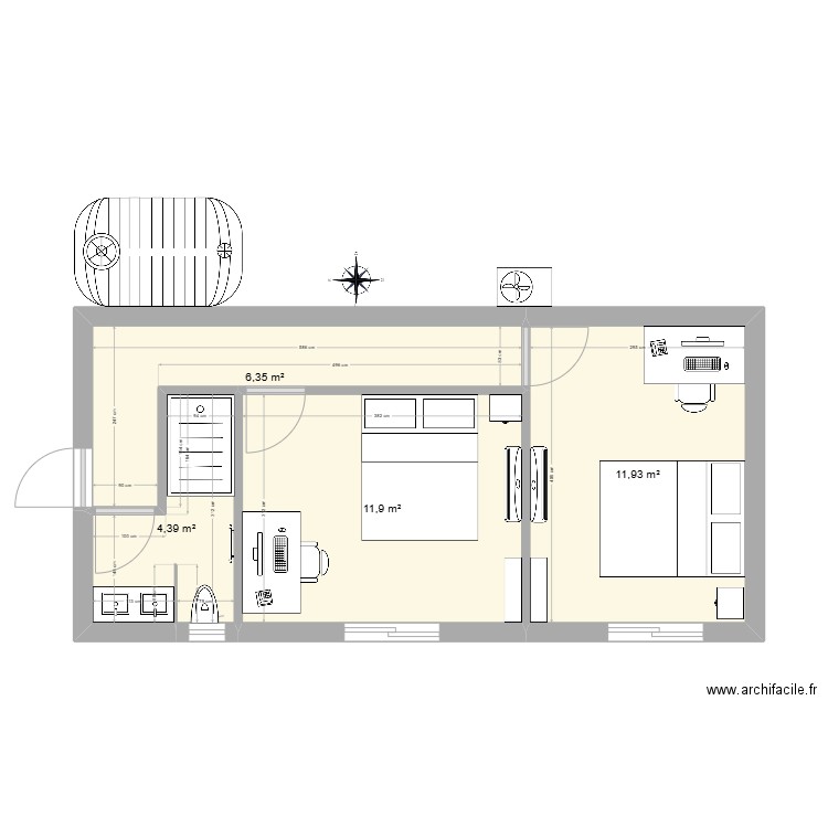 chb filles. Plan de 4 pièces et 35 m2