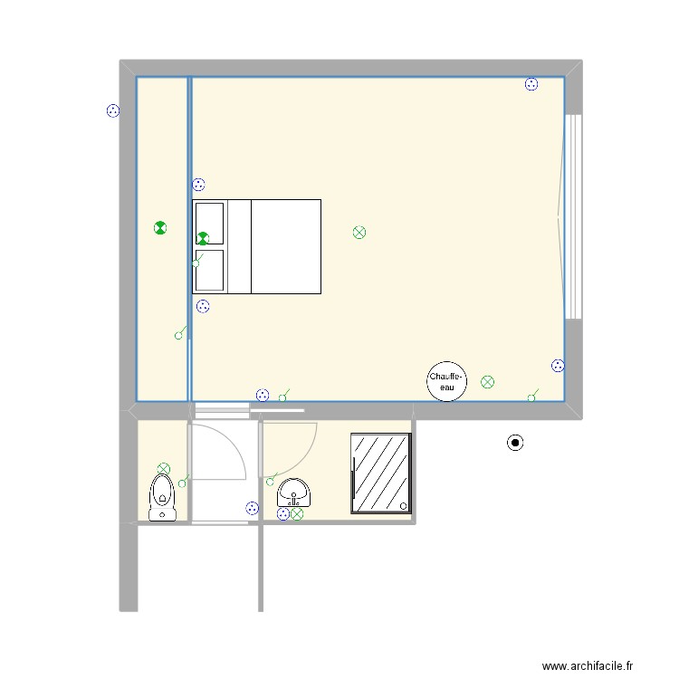 chambre_rdc. Plan de 3 pièces et 34 m2