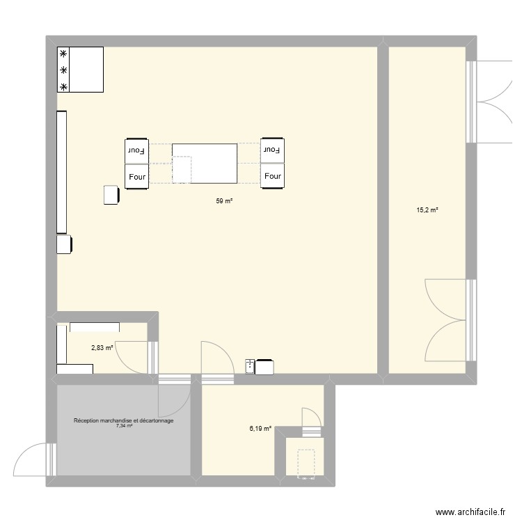 Restaurant . Plan de 5 pièces et 91 m2