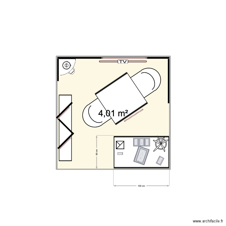 Salon A. Plan de 1 pièce et 4 m2