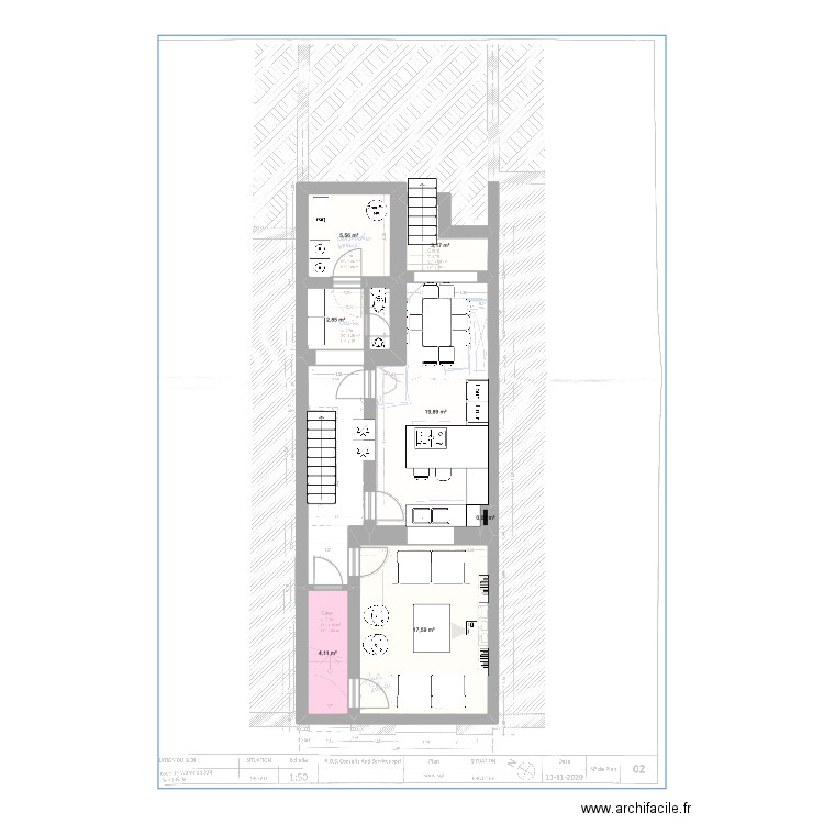 St Gilles Woo 229 - Entre sol. Plan de 7 pièces et 53 m2