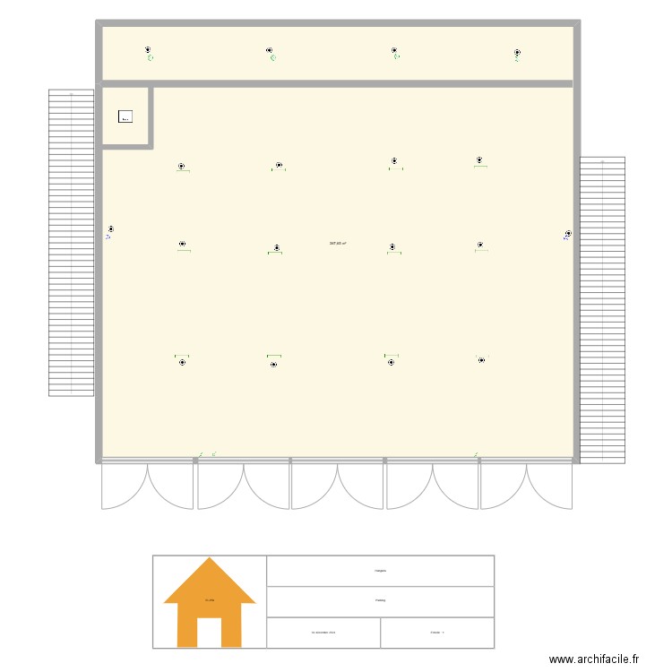 Hangara avec tuyau. Plan de 1 pièce et 368 m2