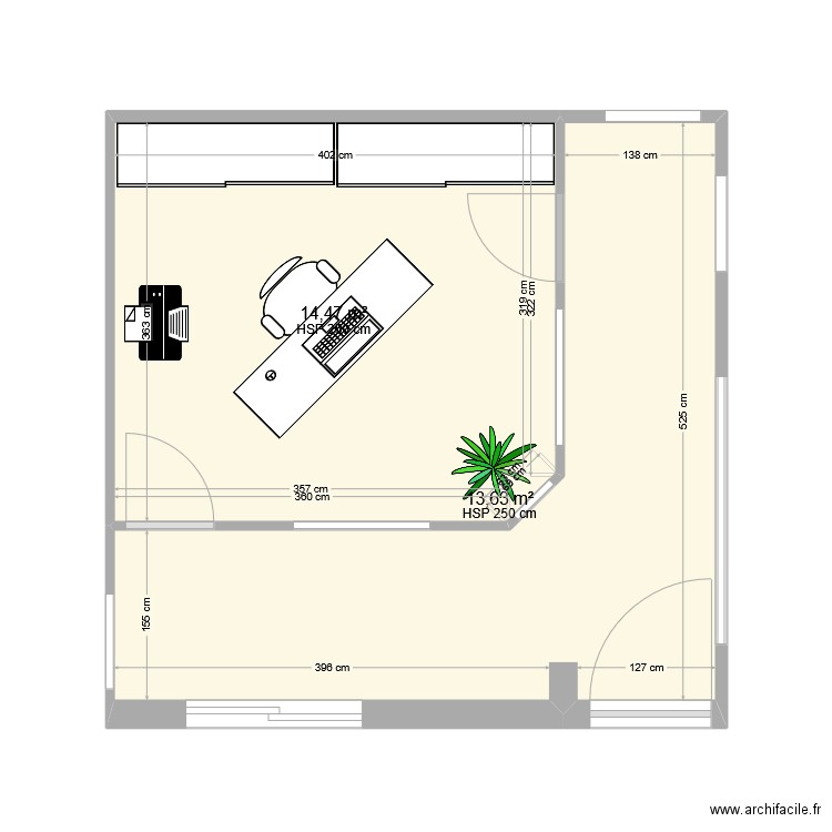 BUREAU. Plan de 2 pièces et 28 m2