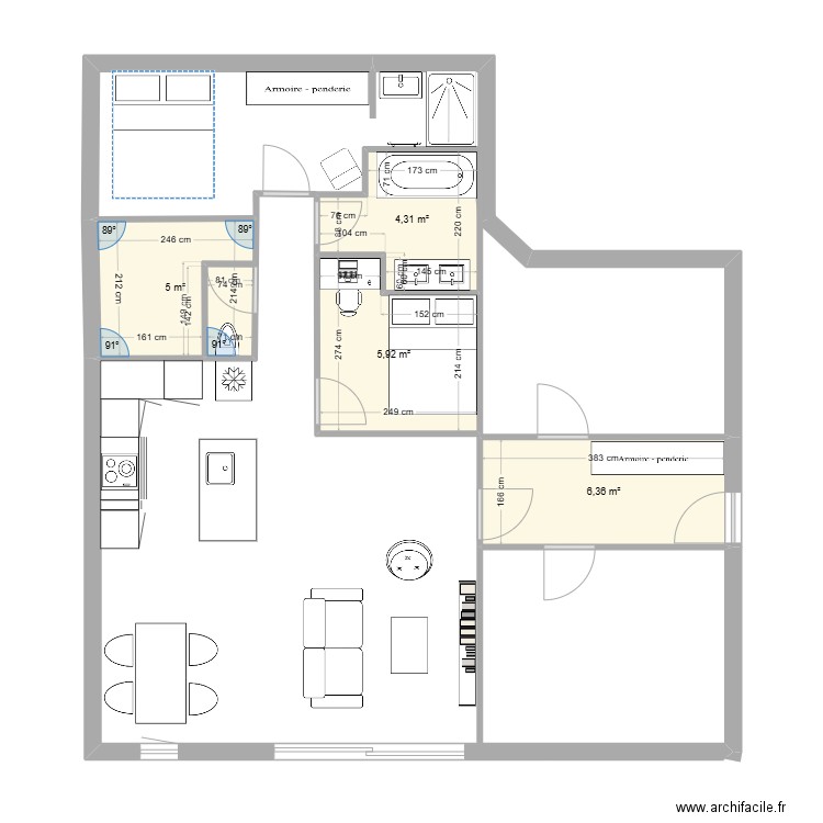 Plan Eyquems  . Plan de 4 pièces et 22 m2