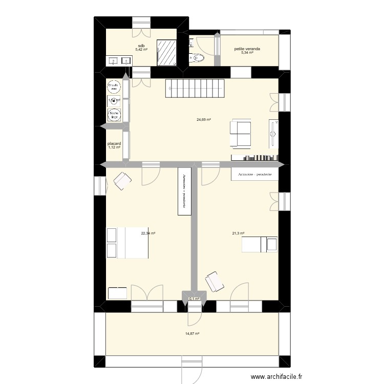 haut maison modifié. Plan de 9 pièces et 97 m2